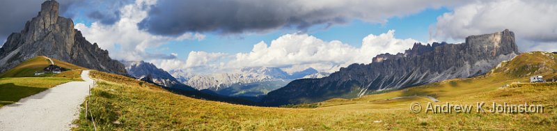 0913_550D_3423-3426 Panorama Medium.jpg - Looking down over the Cortina D'Ampezzo Valley from the Selva Pass